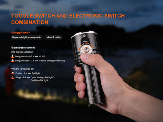 Fenix Pro Rechargeable Flashlight LED IP68 with Maximum Brightness 10000lm LR35R PRO Black