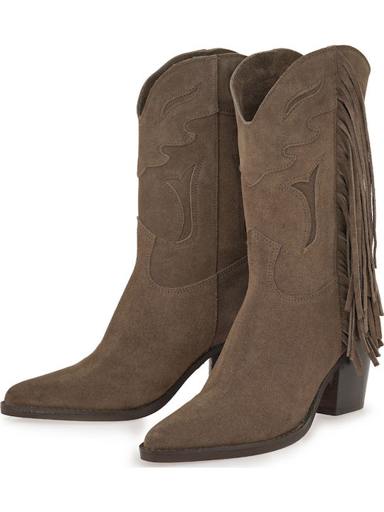 Wildleder Damenstiefel mit hohem Absatz Braun