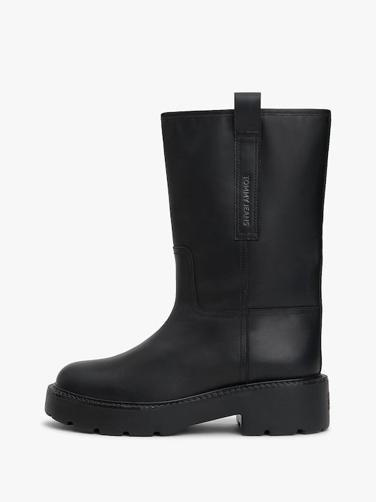 Leather Women's Ankle Boots with Medium Heel Black