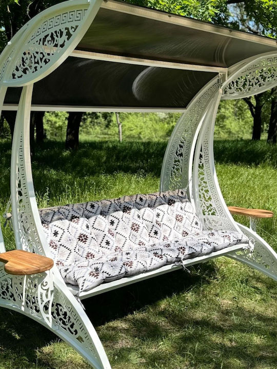 Garten & Veranda Schaukel mit Basis und Kissen Sessel Metallisch Weiß Belastbarkeit bis 400kg L220xB150xH260cm