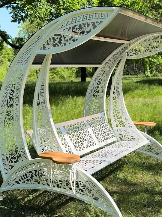 Garten & Veranda Schaukel mit Basis und Kissen Sessel Metallisch Weiß Belastbarkeit bis 400kg L220xB150xH260cm