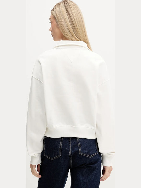 Flag Cropped Women's Sweatshirt Jacket Ecru