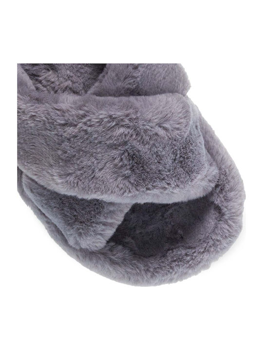 Winter Women's Slippers with Fur Gray