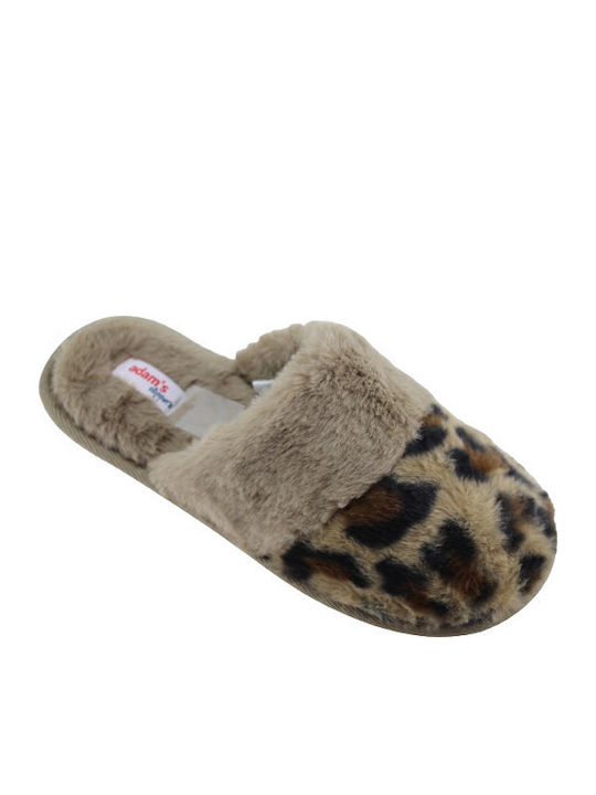 Winter Women's Slippers with Fur Leopard Brown