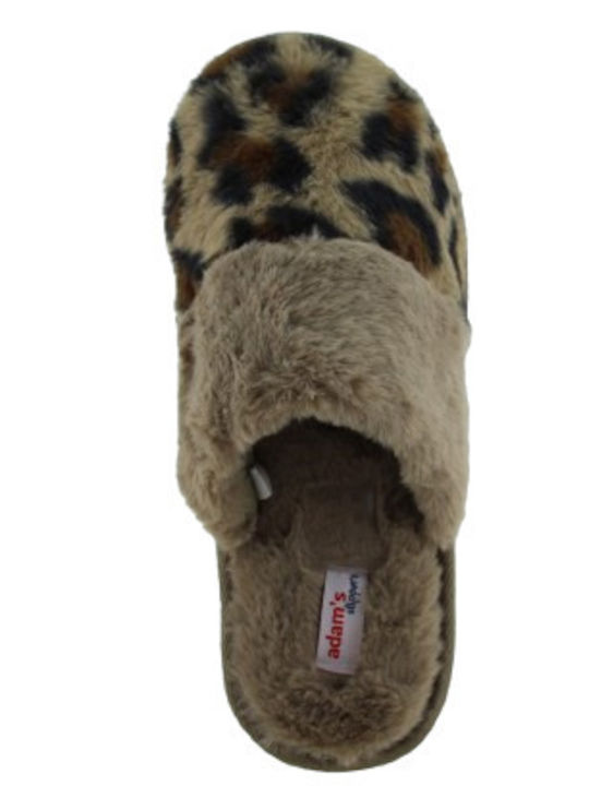 Winter Women's Slippers with Fur Leopard Brown