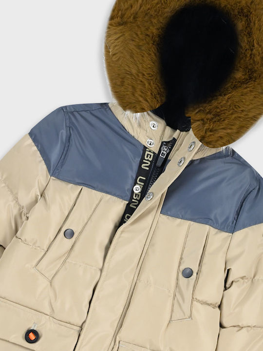 Kids Casual Long Coat with Lining and Hood Beige
