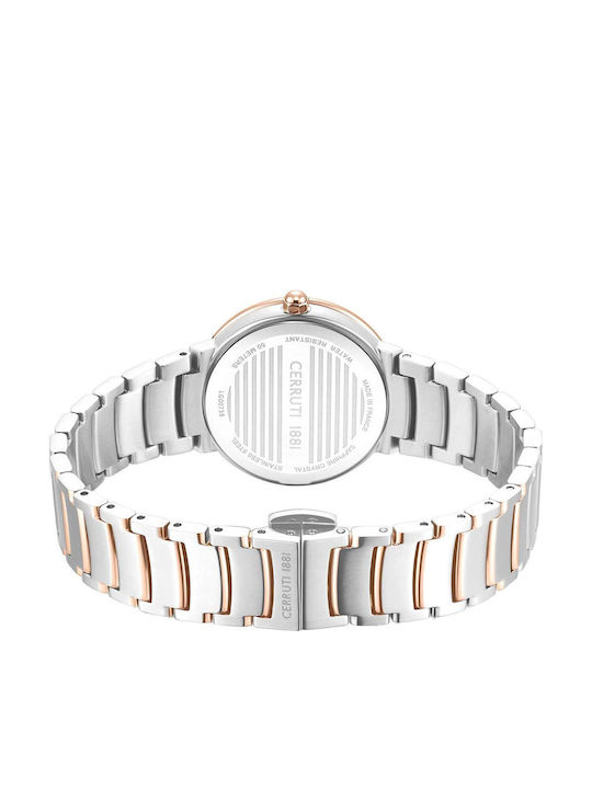 Cerruti Crystals Two Tone Women's Watch with Silver Metal Bracelet