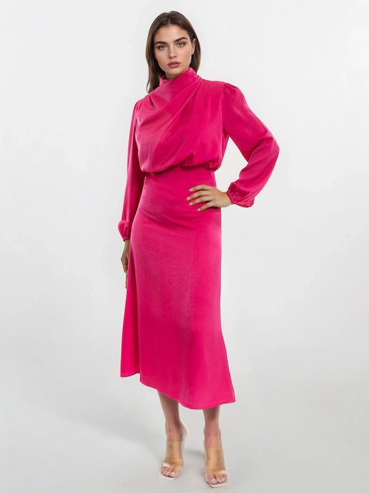Long Sleeve Midi Fuchsia Dress Fuchsia