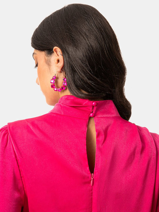 Long Sleeve Midi Fuchsia Dress Fuchsia