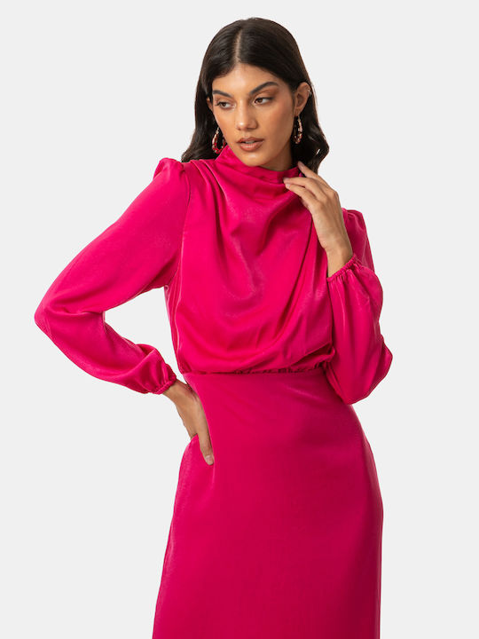 Long Sleeve Midi Fuchsia Dress Fuchsia