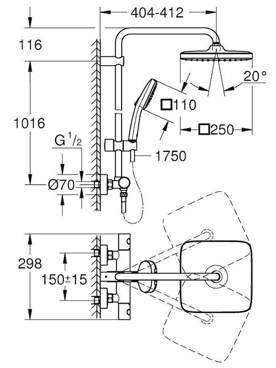 Grohe Coloană de duș cu Baterie Neagră Grohe Coloană de duș cu Baterie Neagră