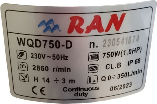 RAN Еднофазна Помпа Отпадъчни води / канализация 1к.с RAN003