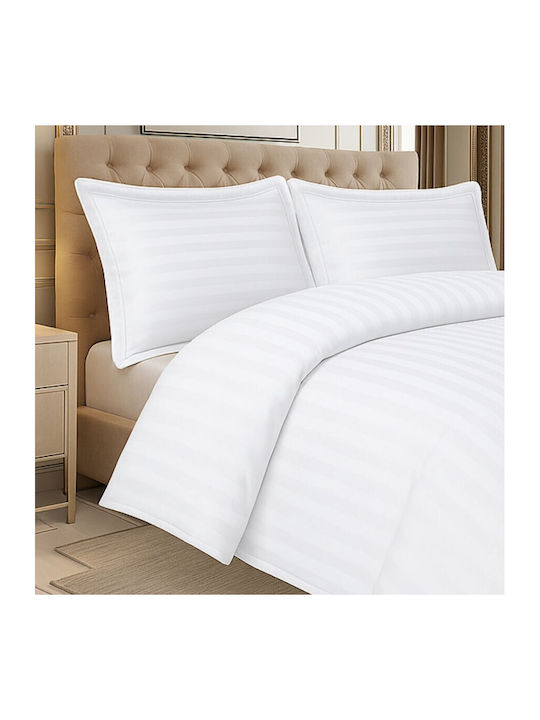 DeLuxe Pucioasa Set Husă de Pilotă Bumbac Dublă cu 2 Fețe de Pernă & 1 Cearsaf 200x220 Alb