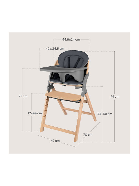 Lionelo Megan Scaun de Masă pentru Copii 3 în 1 cu Cadru din Lemn & Scaun din Lemn White Wood