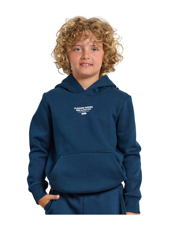 Fleece Παιδικό Φούτερ με Κουκούλα και Τσέπες Μπλε
