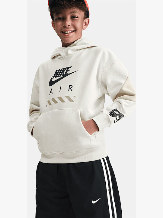 Fleece Kinder-Sweatshirt mit Kapuze und Taschen Weiß