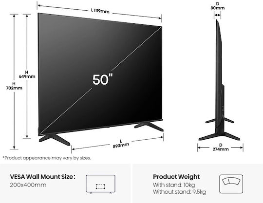 Hisense Smart Τηλεόραση 50" 4K UHD LED A6Q HDR (2025) 50A6Q