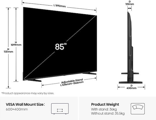 Hisense Smart Fernseher 85" 4K UHD LED A6Q HDR (2025)