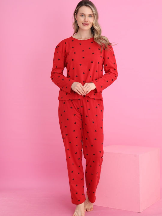 Siyah Inci Set Pijamale pentru Femei Red