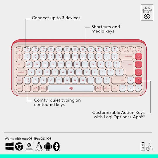 Logitech Pop Icon Combo Ασύρματο Bluetooth Σετ Πληκτρολόγιο & Ποντίκι Αγγλικό UK Λευκό