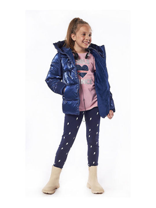 Kids' Quilted Jacket Short with Lining & Hood Blue