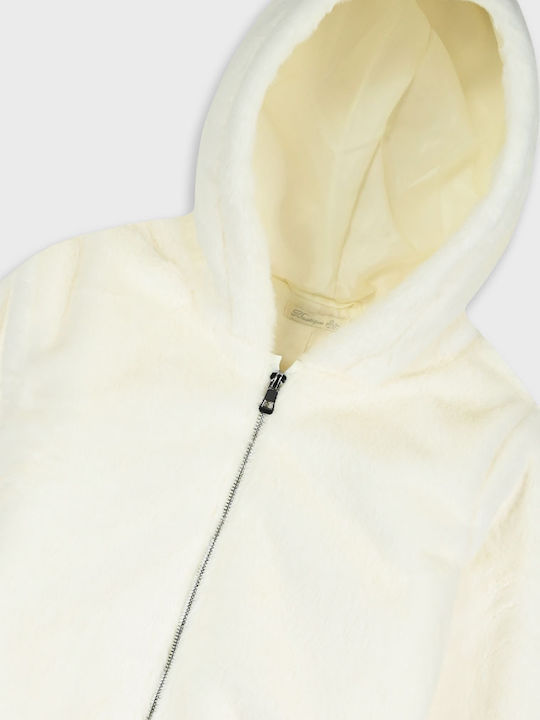 Kids Fur Short with Hood Ecru