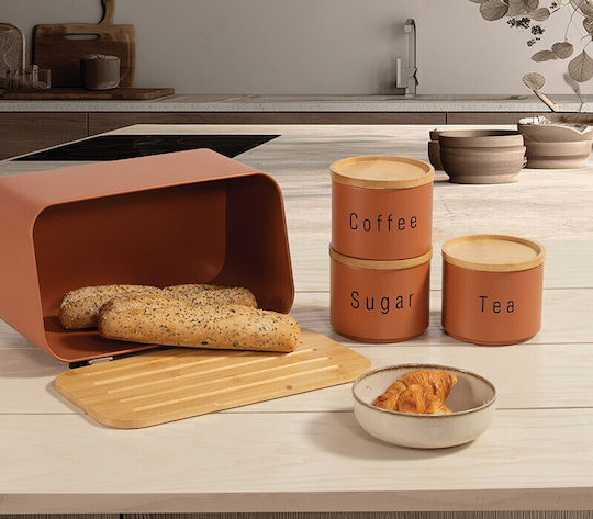 Nef-Nef Homeware Set 3 Bucăți Vaze Pentru Cafea / Ceai / Zahăr Cu Capac Metalic Portocaliu 12x8.8x12cm 3 Bucăți