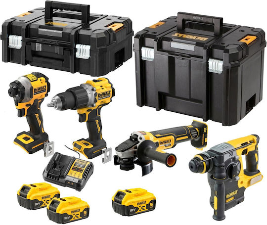 DEWALT Set Angle Wheel & Drill Driver & Screwdriver & Excavator 18V with 3 Batteries 5Ah and Case