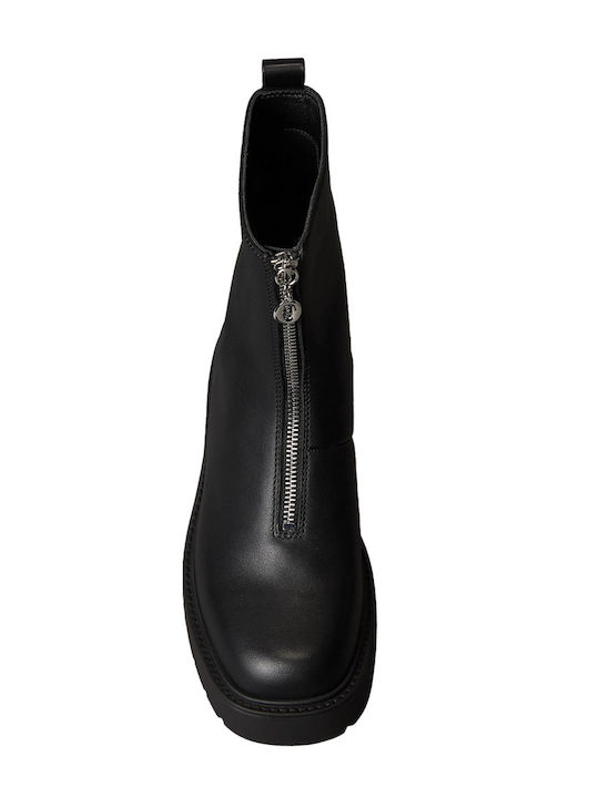 Leather Women's Ankle Boots with Medium Heel Black
