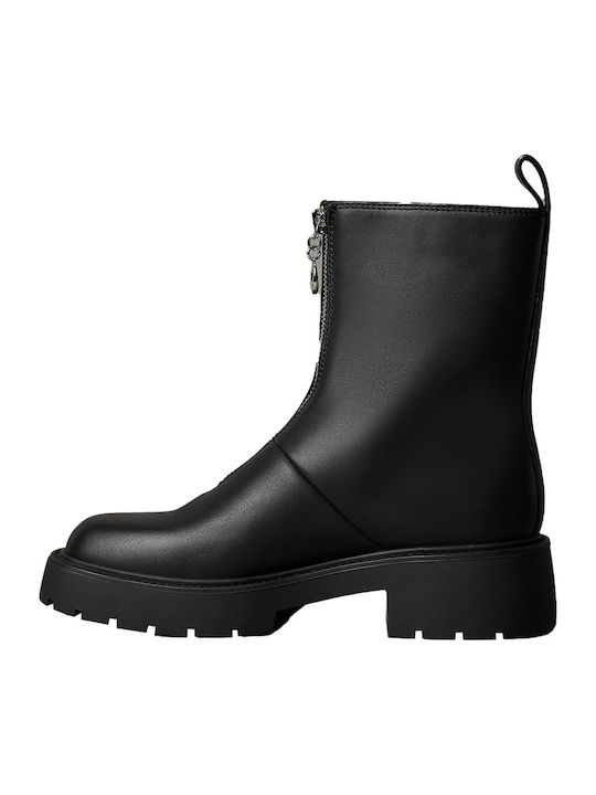 Leather Women's Ankle Boots with Medium Heel Black