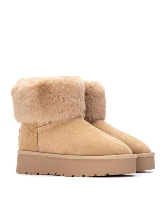 Women's Ankle Boots with Fur Beige