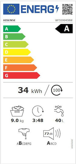 Hisense Πλυντήριο Ρούχων 9kg 1400 Στροφών ConnectLife WF5S9045BW