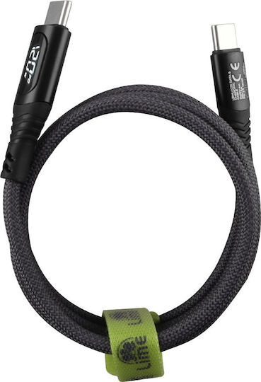 Lime Magnetic Braided LED USB 2.0 Cable USB-C Male - USB-C 120W PD Green 1.2m