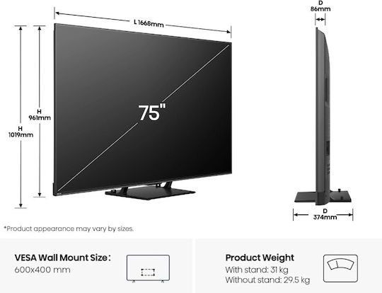 Hisense Smart Fernseher 75" 4K Ultra HD Mini-LED U7Q PRO HDR (2025) 75U7Q PRO
