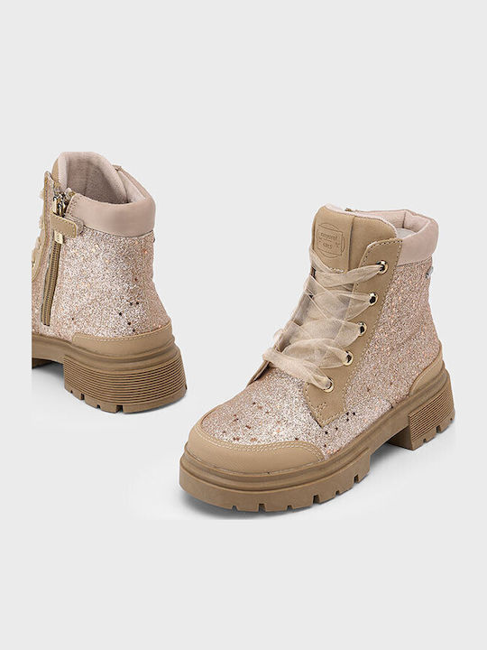 Biker Leather Kids Boots with Zipper Gold