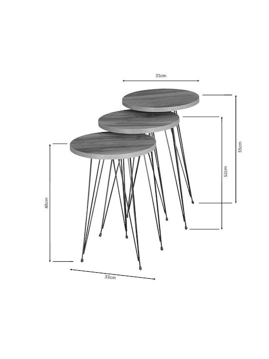 Round Side Coffee Table Wakmi Wooden Natural Melamine-Black 3 Pieces W33xL33xH55cm