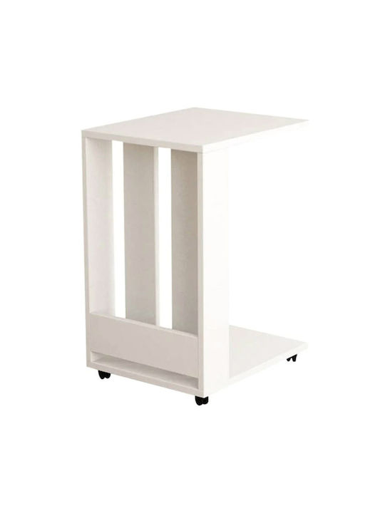 Rectangular Side Table Edi Wooden with Wheels White L37xW45xH60cm.