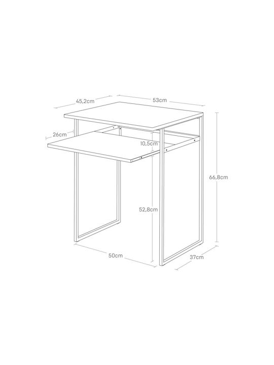Rectangular Side Table Metal White/natural L53xW45.2xH66cm.
