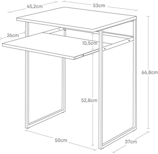 Rectangular Side Table Metal White/natural L53xW45.2xH66cm.