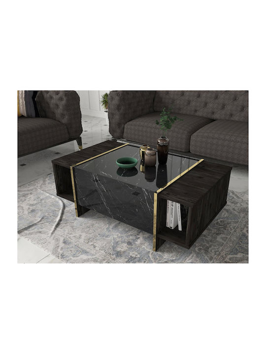 Rectangular Central Coffee Table Veyron Wooden Black Marble Effect L104xW60xH37.3cm GP042-0066 1