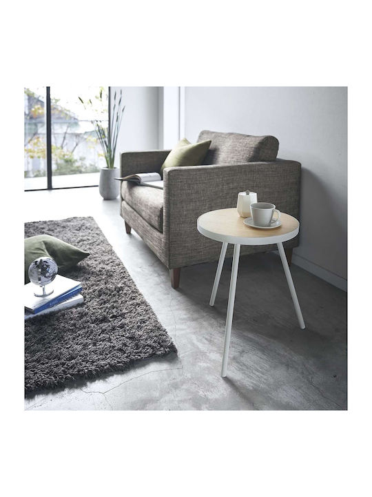 Rund Beistelltisch aus Massivholz Beige B48xT49xH50cm