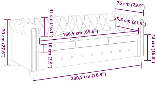 Chesterfield Dreisitzer Sofa Aus Künstliches Leder Weiß 200.5x76x70cm