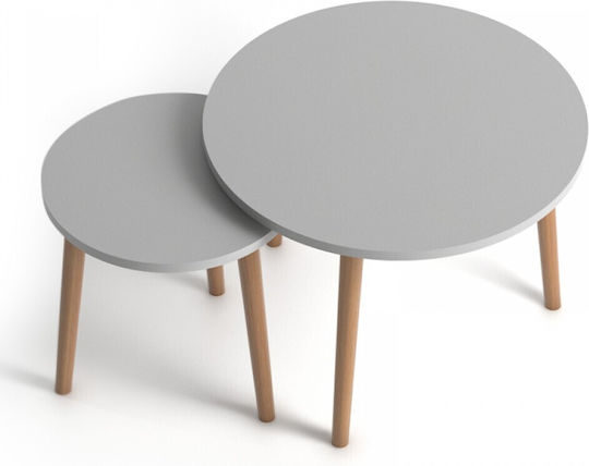 Rundes Zentral Kaffeetisch Roma Holz Weiß 2Stücke M60xL60xH46cm