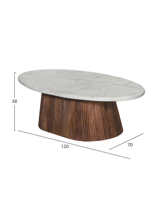 Oval Central Coffee Table Purger Made of Solid Mango Wood White Marble W120xL70xH38cm