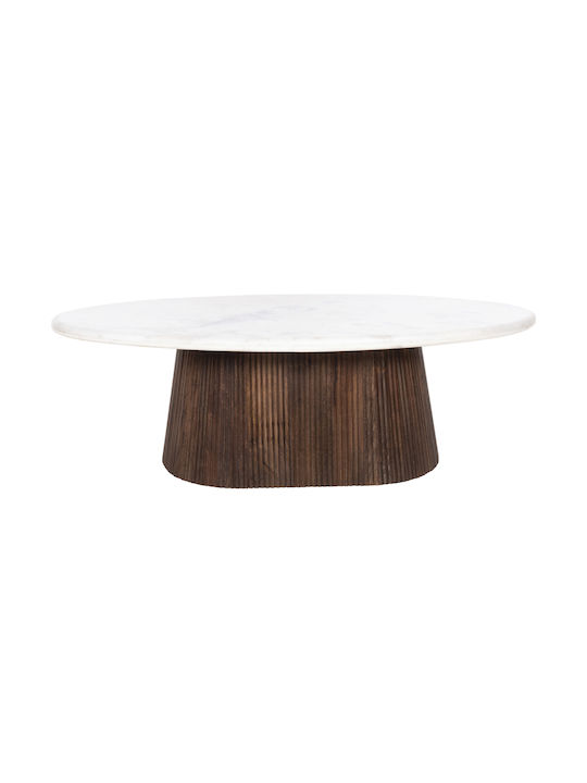 Oval Central Coffee Table Purger Made of Solid Mango Wood White Marble W120xL70xH38cm