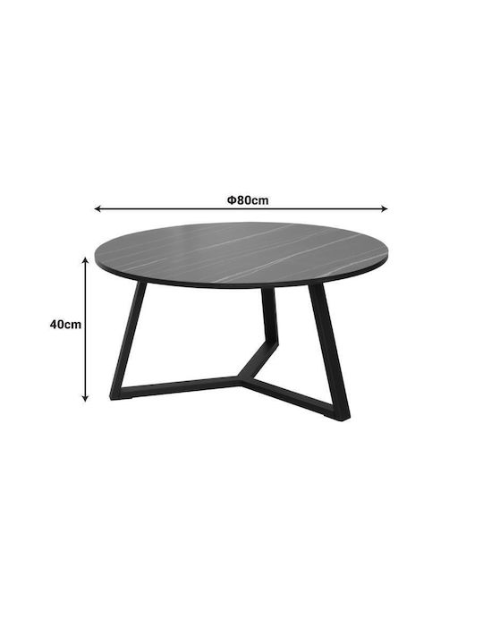 Round Central Coffee Table Berton Made of Solid Wood Marble W80xL80xH40cm