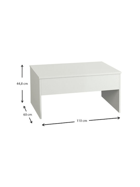 Rectangular Central Coffee Table Devon Wooden with Lifting Mechanism White M110xW60xH44.8cm