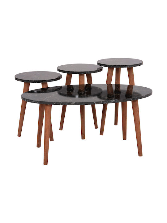 Oval Central Coffee Table Vital Wooden Black Marble-Walnut W90xD50xH42cm