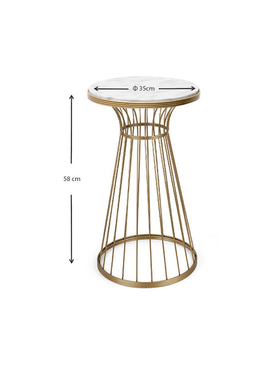 Round Side Coffee Table Tekosi Wooden Gold / White W35xL35xH58cm