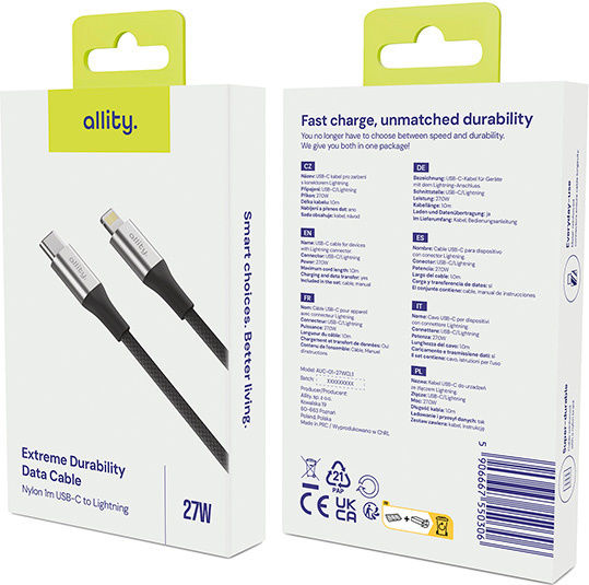 Allity Regular la Cablu Lightning 27W Negru 1m